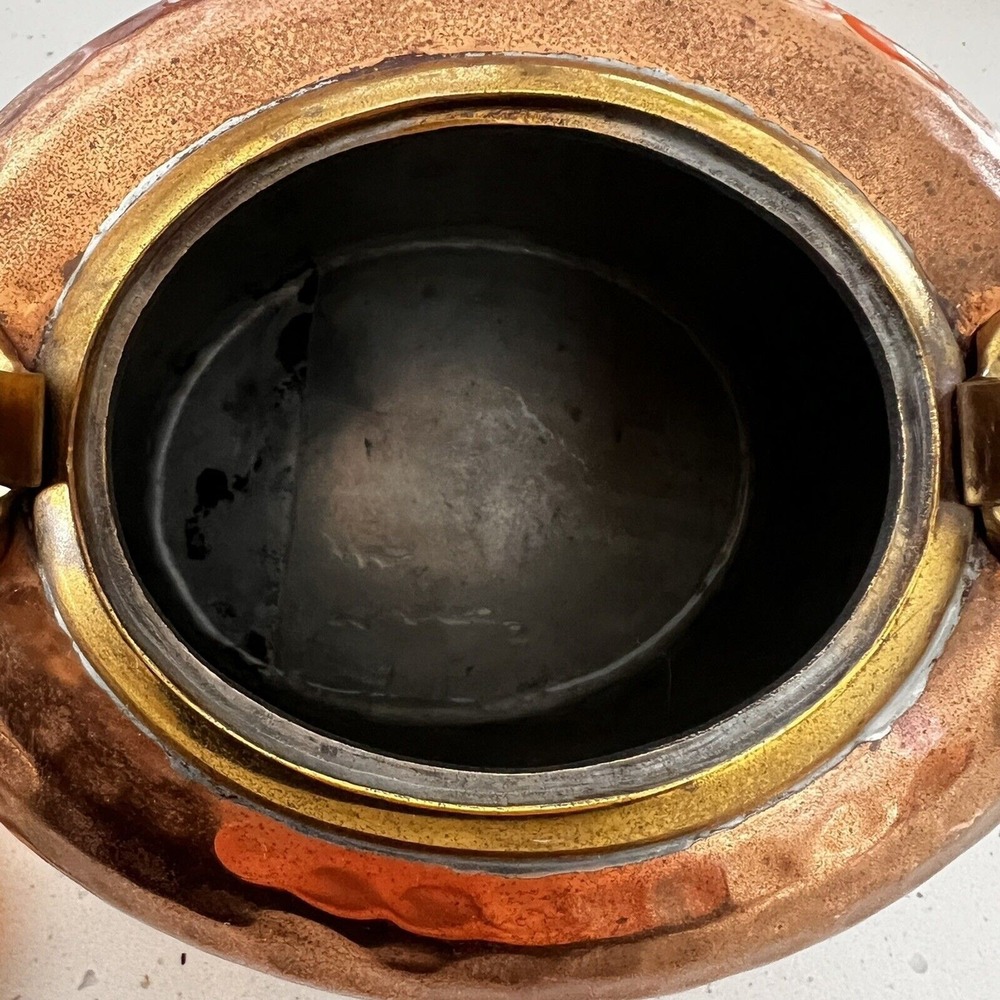 Antique hand-Hammered Copper Tea Kettle pot coffee brass details Gooseneck CLEAN - Picture 6 of 12